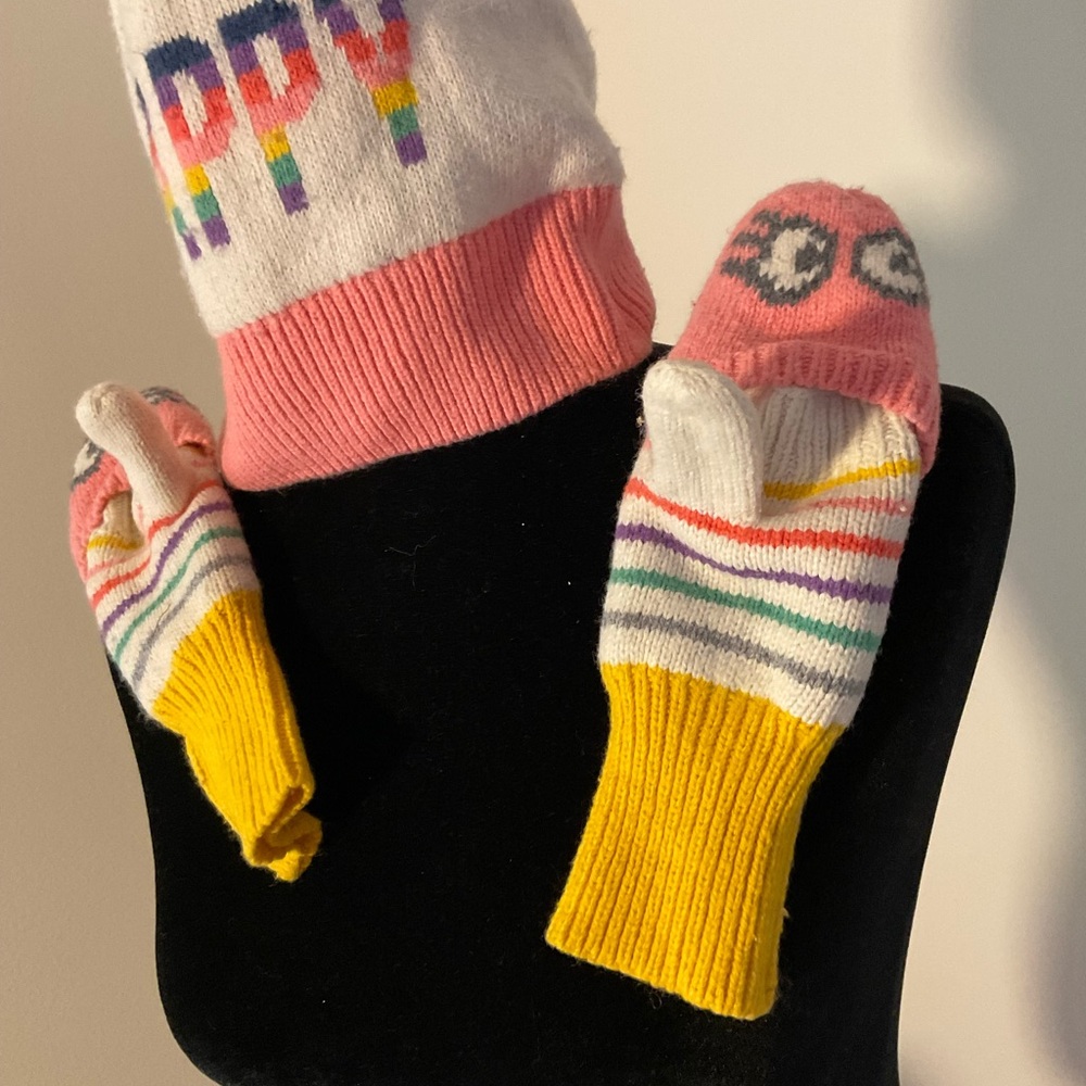 GAP Pink, Yellow & Rainbow Stripe Kids Mittens